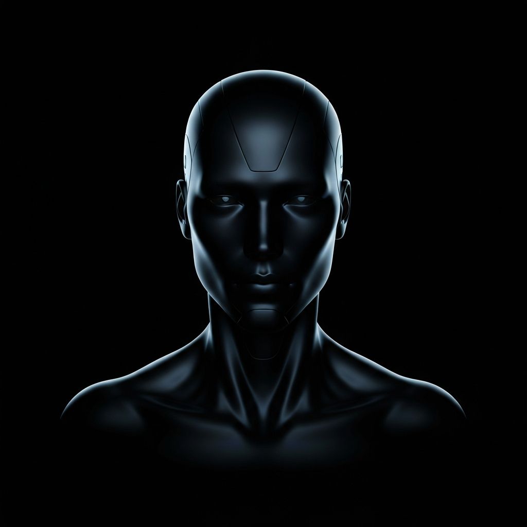 Humanoid robot emerging from darkness